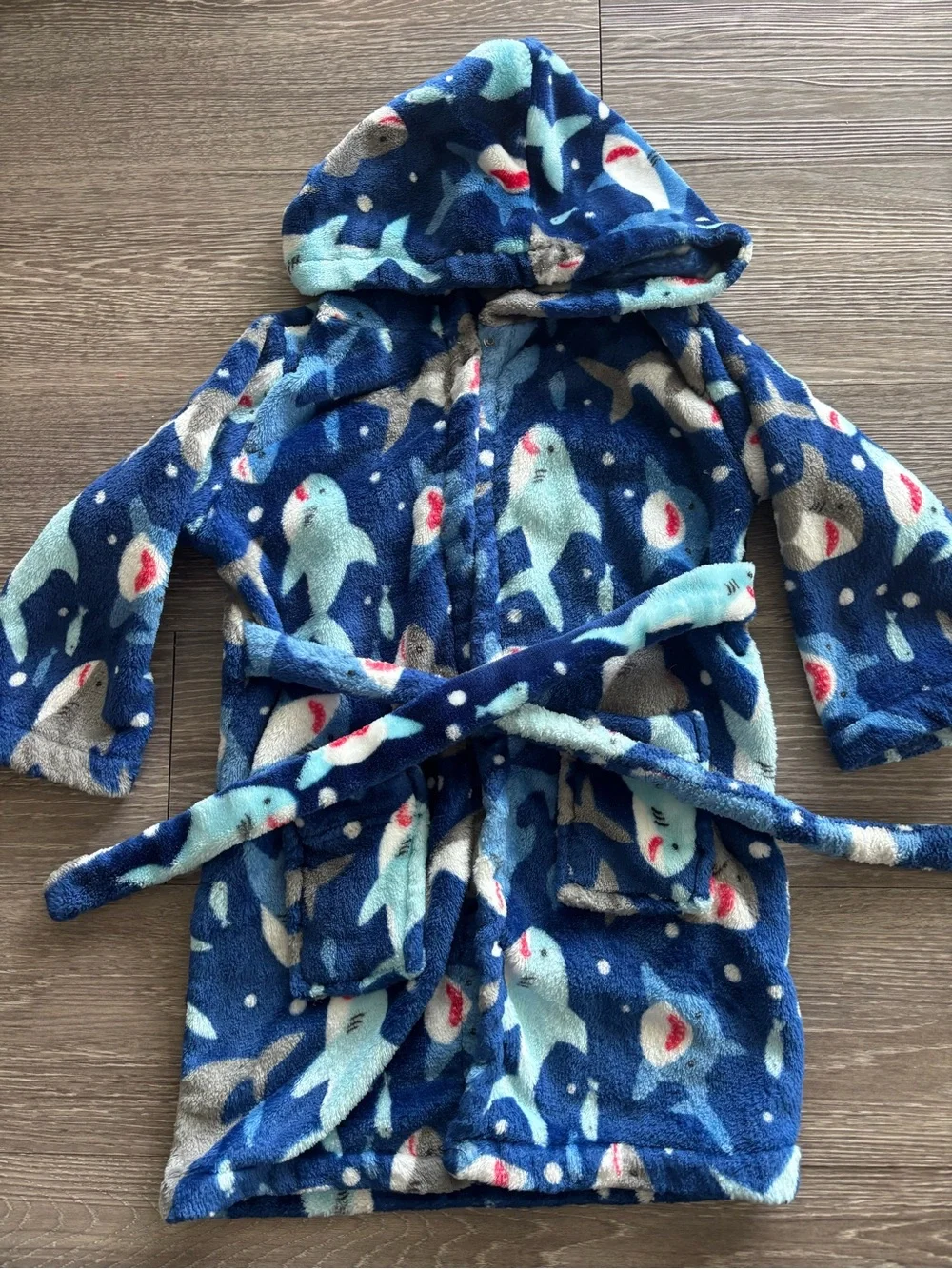 Blue Shark Hooded Pool Coverup Beach Towel Bathrobe Robe Pajamas Sleepwear